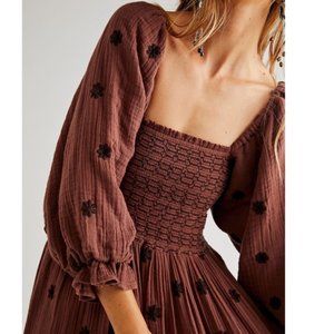 Free People Dahlia Embroidered Smocked Maxi Dress - Burgundy Road